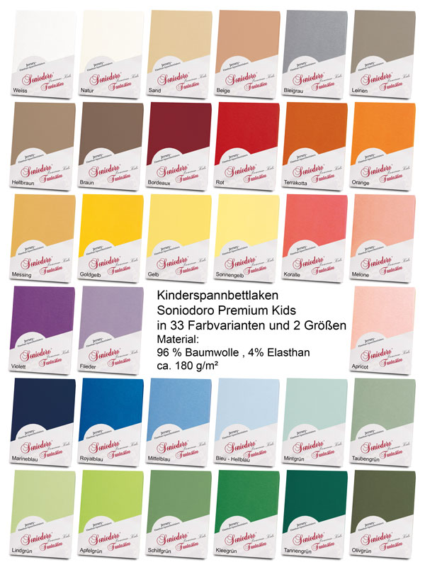 bestellbare Farben Kinderspannbettlaken Soniodoro Premium Kidas