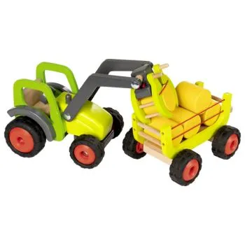 Goki Holztraktor mit Funktion Greifer beim beladen des Anhängers