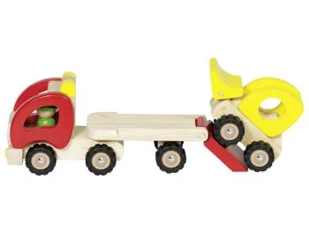 Low loader with wheel loader vehicle set made of wood