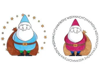 Weihnachtsstempel Wichtel Gestaltungsbeispiel bunt ausgemalt