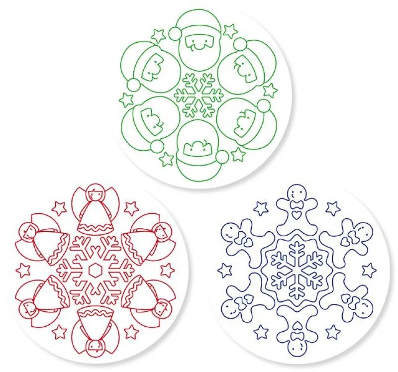 Holzstempel Weihnachtsmandalas 3er Set gestempelte Motive in unterschiedlichen Farben