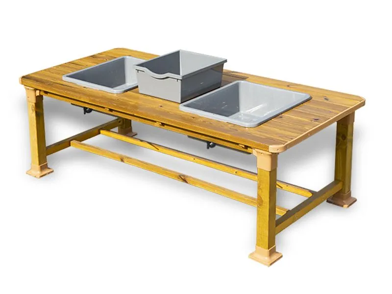 großer Matsch-und Wassertisch mit 2 Kunststoffwannen mit Abfluss und einer Transportbox großer Matsch-und Wassertisch mit 2 Kunststoffwannen mit Abfluss und einer Transportbox