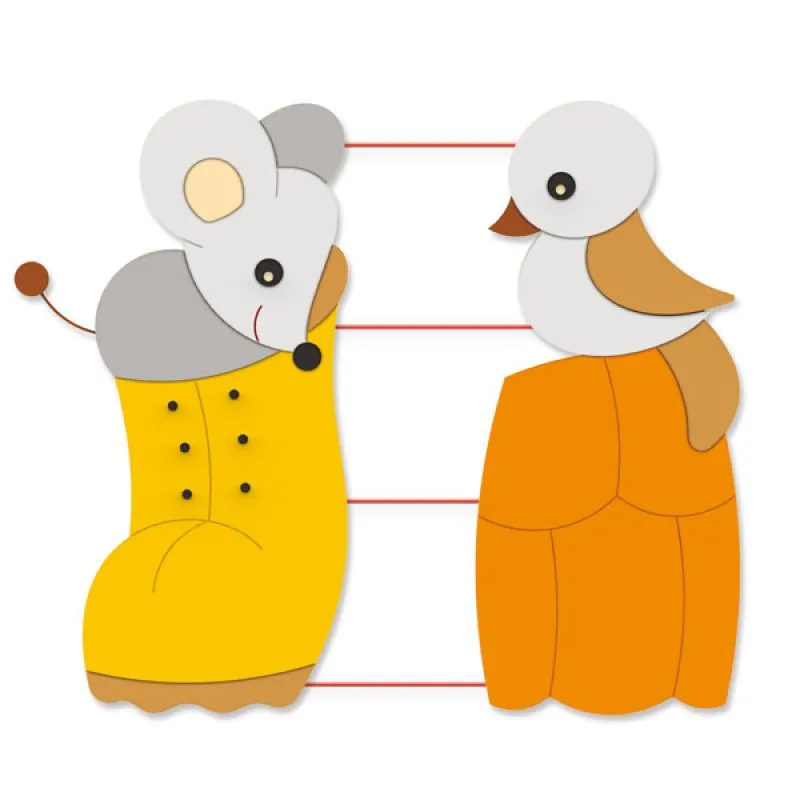 Design Schnurtafel-Maus im Stiefel, Vogel auf dem Dach Design Schnurtafel-Maus im Stiefel, Vogel auf dem Dach