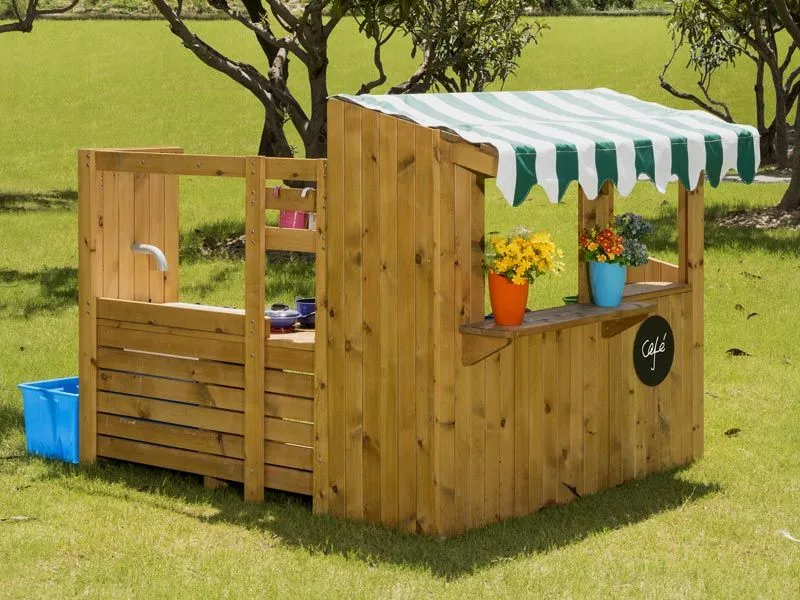 Outdoor children's kiosk with play kitchen front view Outdoor children's kiosk with play kitchen front view