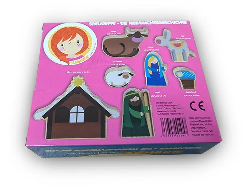 Weihnachtskrippe zum Spielen Karton Rückseite Weihnachtskrippe zum Spielen Karton Rückseite