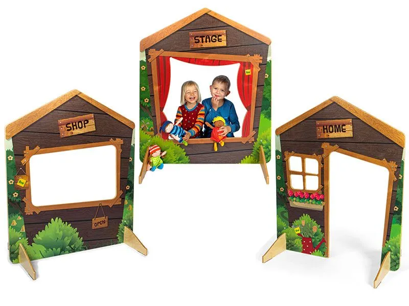 alle 3 Spielhaus Elemente mit fröhlichen Kindern im Spiel alle 3 Spielhaus Elemente mit fröhlichen Kindern im Spiel