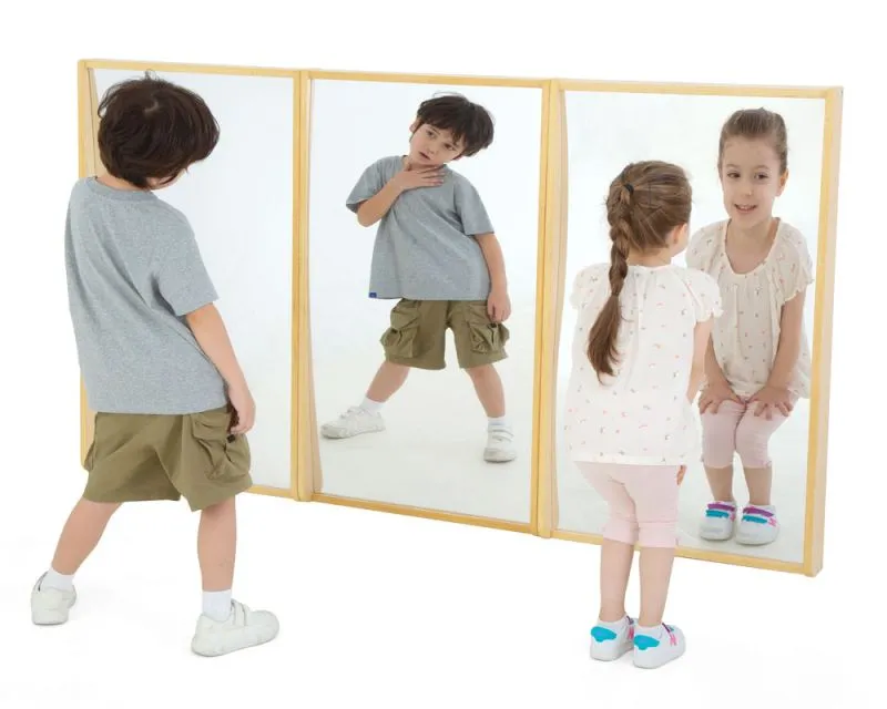 3 wall-mounted distorting mirrors with happy children 3 wall-mounted distorting mirrors with happy children