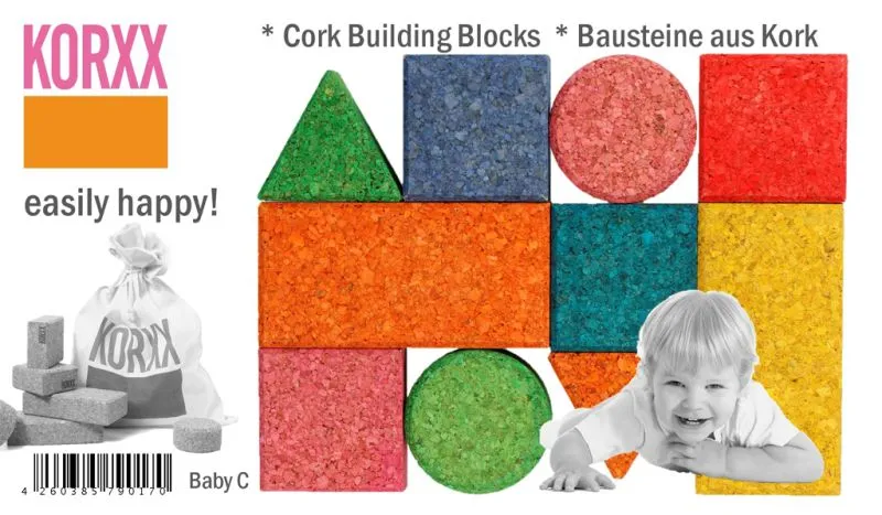 Korxx Baby-Set Color, 10 colorful cork bricks in a small cotton bag Korxx Baby-Set Color, 10 colorful cork bricks in a small cotton bag