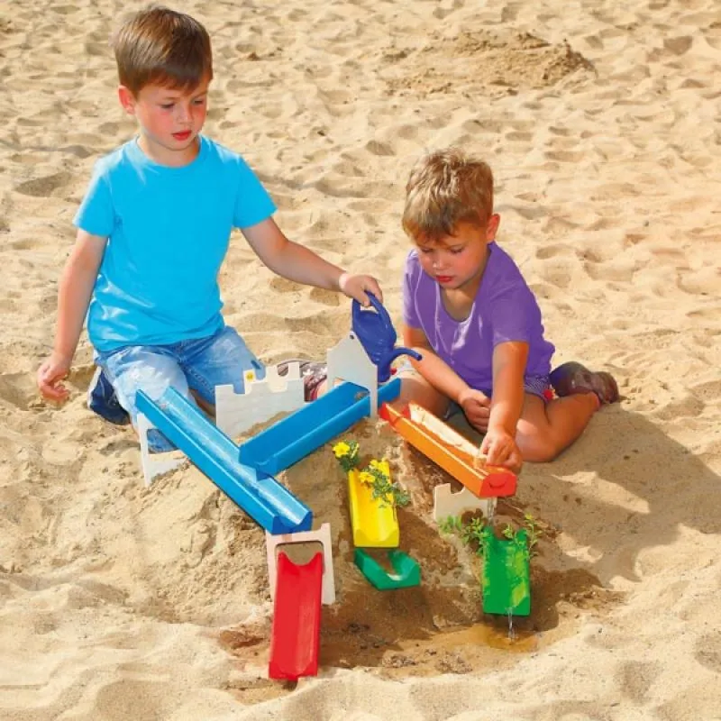 Water and marble road with playing children Water and marble road with playing children