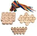 Mega wooden beads for threading with 45 parts